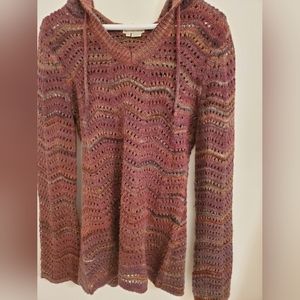 Beautiful hooded crocheted sweater in wine and spice colors